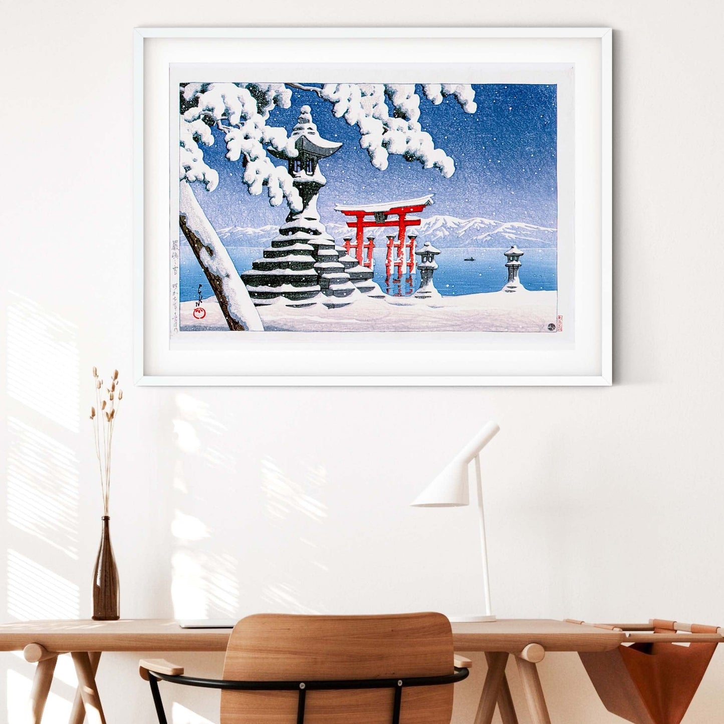 Japanese Snow Shrine Art Print, Hasui, Ukiyo e Japanese Poster Print Japanese Art Print