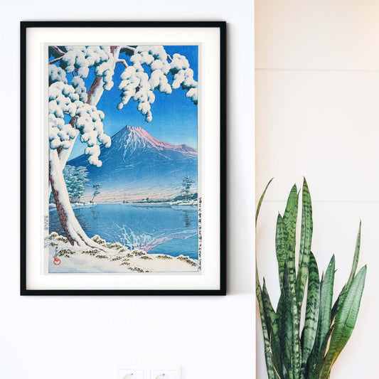 Japanese Mount Fuji winter Art Print, Hasui, Ukiyo e Poster Print Japanese Art Print