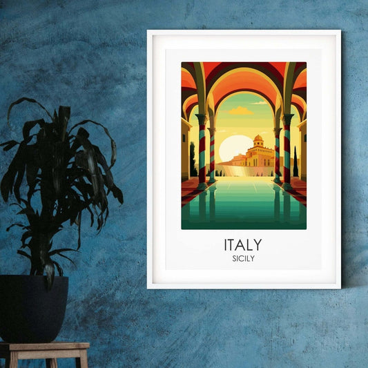 Italy Sicily modern travel print graphic travel poster