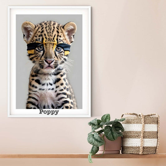 Children's Superhero Jaguar print, personalised safari animals nursery décor