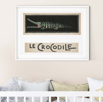 Crocodile Illustration Print, Le Crocodile French Nursery Animal Print