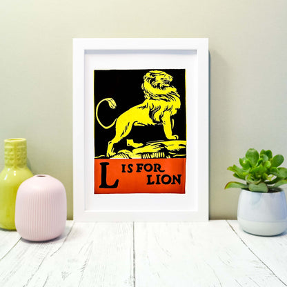 L is for lion print, Letter L alphabet print lion poster, nursery art print Alphabet Prints