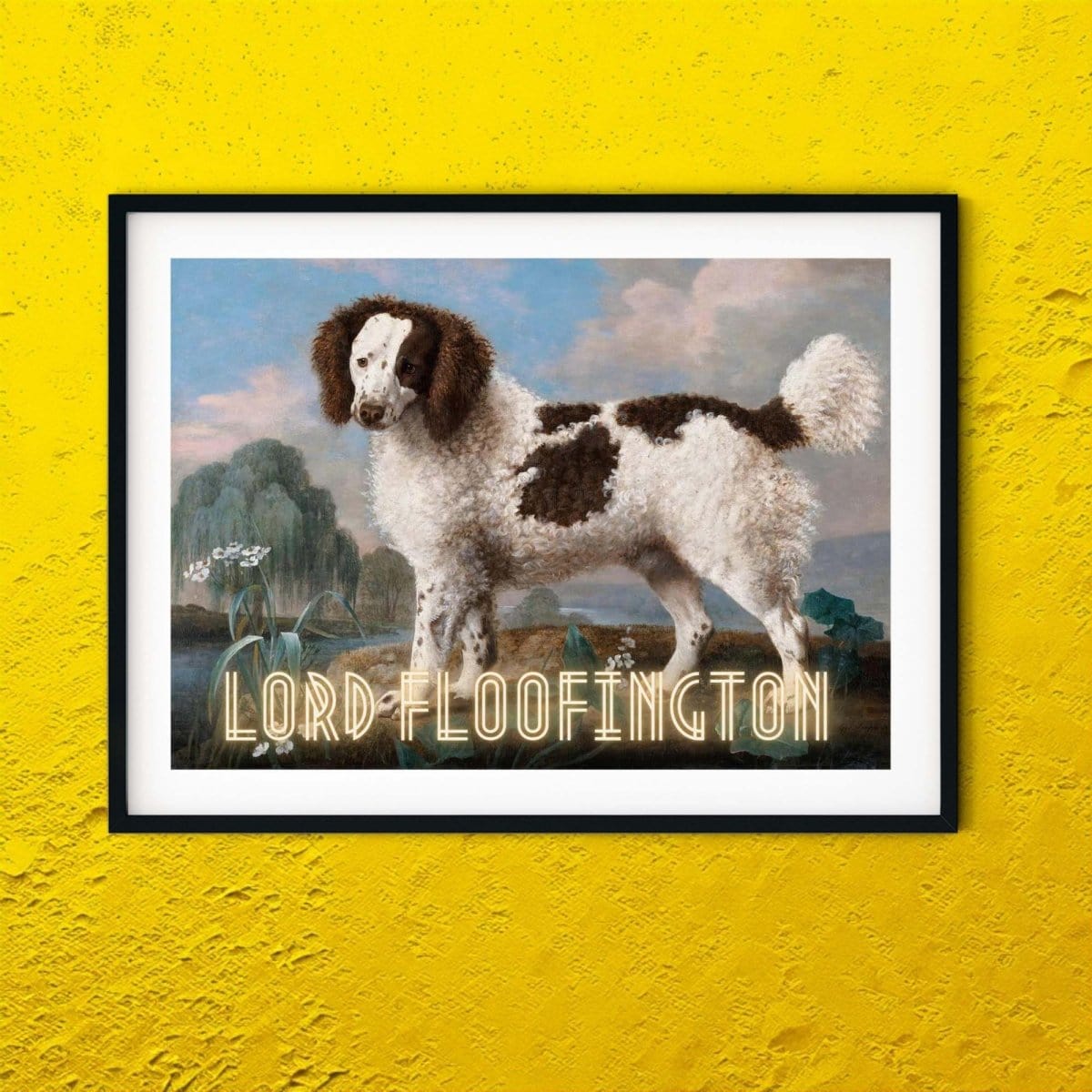 Lord Floofington neon art, dog art living room prints