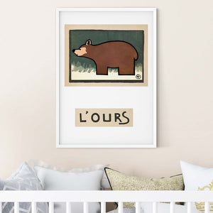 Framed Vintage Bear Print,  French Children's Bear art Nursery Print, L'Ours