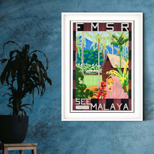 See Malaya vintage travel print, art deco travel poster