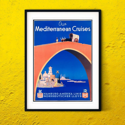 Mediterranean Cruises Travel Print, art deco travel poster