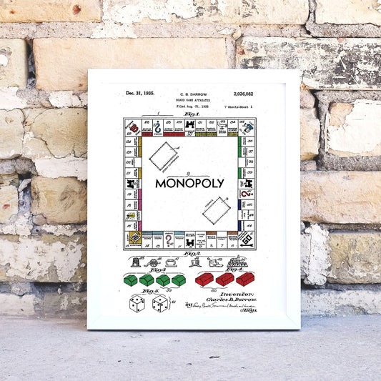 Coloured Monopoly Print, Board Game Patent Art Print patent Print