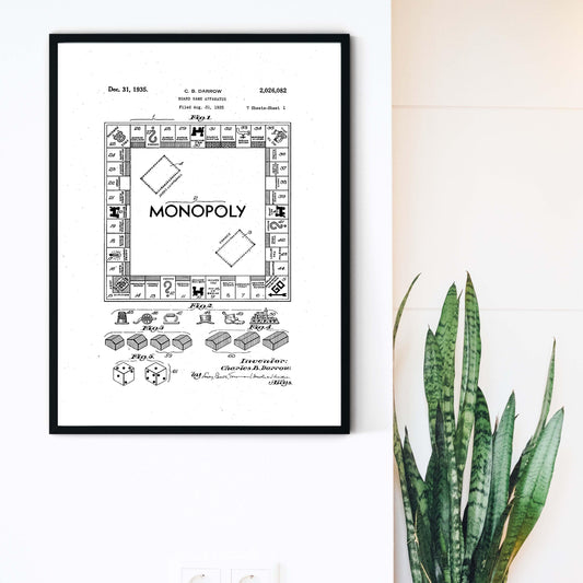 Monopoly Print, Original uncoloured Board Game Patent Art Print patent Print