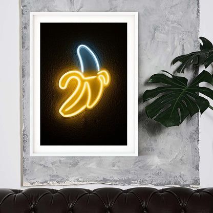 Neon art Banana print, banana neon sign funky prints, bedroom, living room, hallway