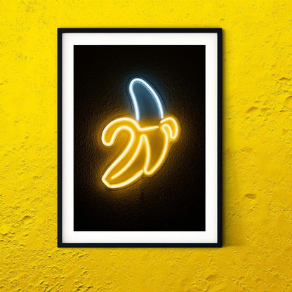 Neon art Banana print, banana neon sign funky prints, bedroom, living room, hallway