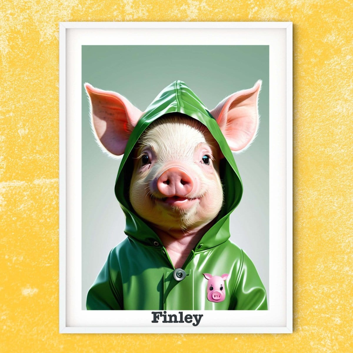 Baby clothed Pigs print, neutral green personalised gifts for kids
