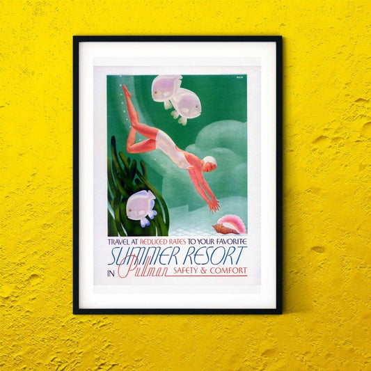 Pullman Coach art deco travel posters, vintage travel print