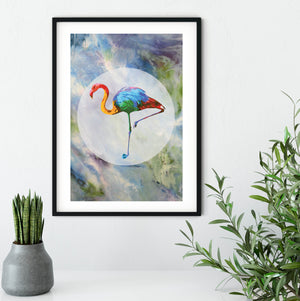 Rainbow flamingo art print