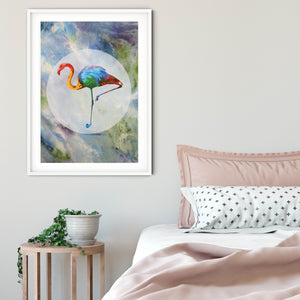 Rainbow flamingo art print