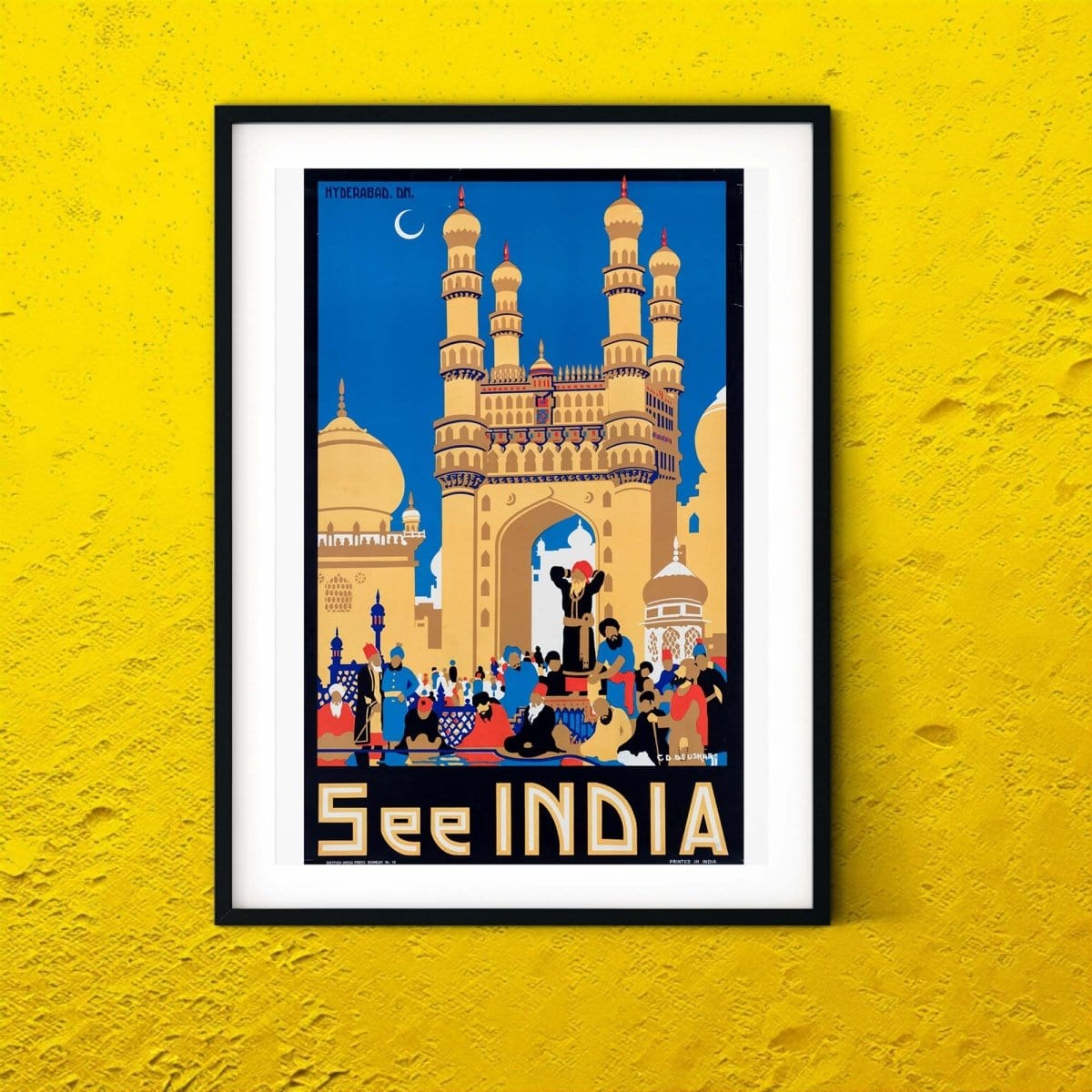 See India vintage travel print, art deco travel poster