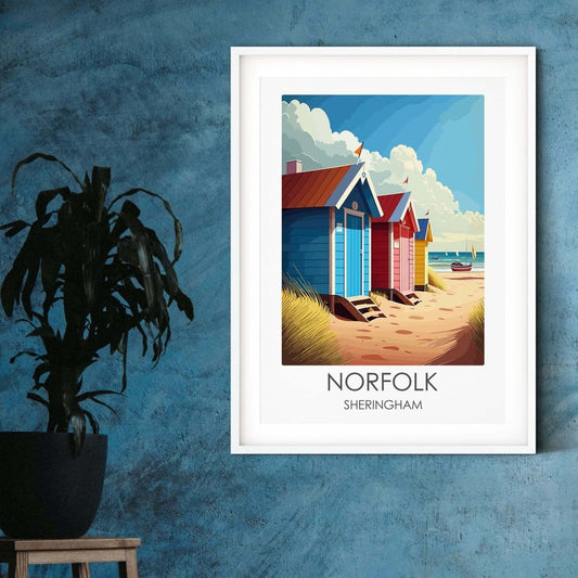 Sheringham Beach travel posters UK Norfolk Beach Hut prints