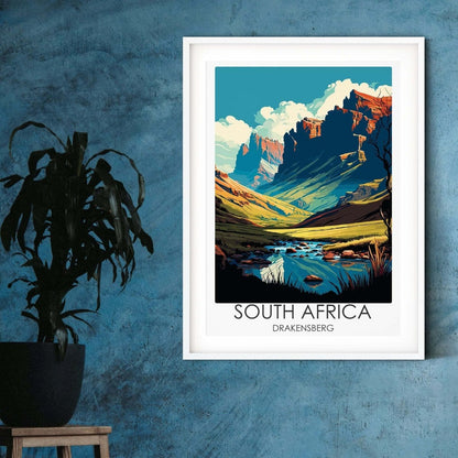 South Africa Drakensberg modern travel print graphic travel poster