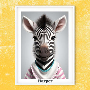 Zebra print, zebra wall art personalised baby safari animals nursery prints
